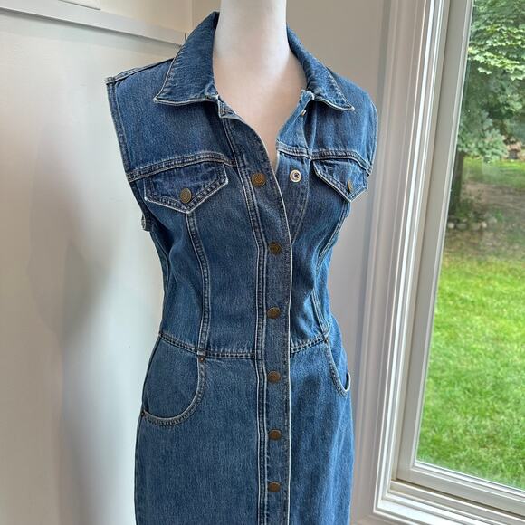 Etica Denim Jean Sleeveless Dress Small Button Western Minimalist Eco Casual - Picture 5 of 10